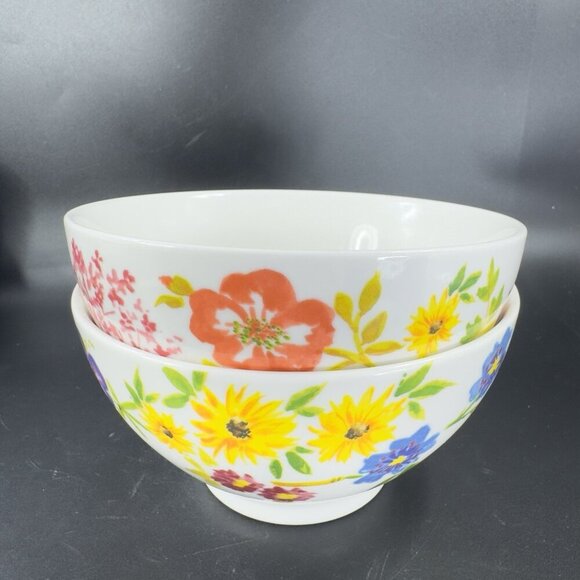 ANTHROPOLOGIE Ceramic Deep Dish Bowl Set 2 Dishes Bowls Flower Multicolor Pair - Picture 16 of 16